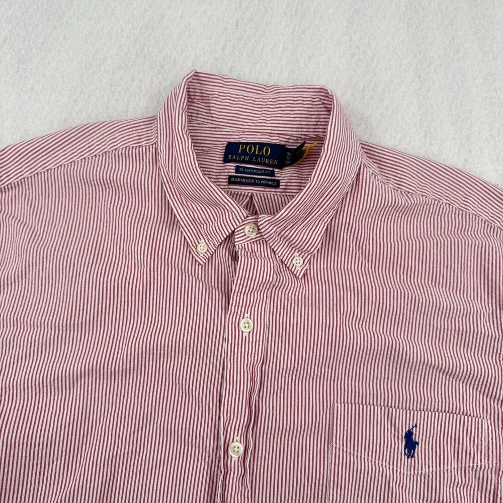 Polo Ralph Lauren Mens XL Untucked Fit Short Sleeve Button Down Red Striped